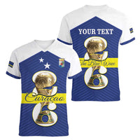 Personalized Curacao Football Women V-Neck T-Shirt 2026 The Blue Wave is Rising - Wonder Print Shop