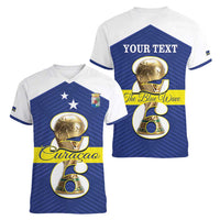 Personalized Curacao Football Women V-Neck T-Shirt 2026 The Blue Wave is Rising - Wonder Print Shop