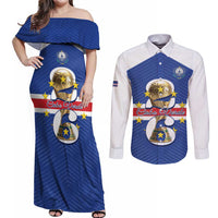 Personalized Cape Verde Football Couples Matching Off Shoulder Maxi Dress and Long Sleeve Button Shirt 2026 Tubaroes Azuis First-ever World Cup - Wonder Print Shop