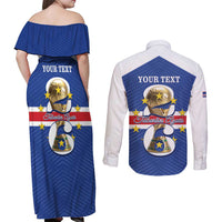 Personalized Cape Verde Football Couples Matching Off Shoulder Maxi Dress and Long Sleeve Button Shirt 2026 Tubaroes Azuis First-ever World Cup - Wonder Print Shop
