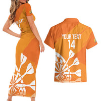 Personalised Netherlands Darts Couples Matching Short Sleeve Bodycon Dress and Hawaiian Shirt Holland National Color - Grunge Style - Wonder Print Shop