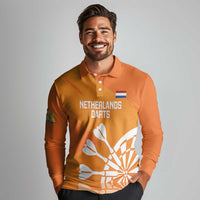 Personalised Netherlands Darts Long Sleeve Polo Shirt Holland National Color - Grunge Style - Wonder Print Shop
