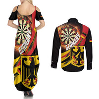 Germany Darts Couples Matching Summer Maxi Dress and Long Sleeve Button Shirt Flaming Dartboard Style - Wonder Print Shop