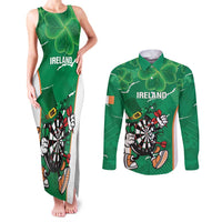 Personalised Ireland Darts Couples Matching Tank Maxi Dress and Long Sleeve Button Shirt Irish Dartboard Mascot Shamrock Pattern - Wonder Print Shop