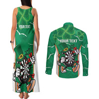 Personalised Ireland Darts Couples Matching Tank Maxi Dress and Long Sleeve Button Shirt Irish Dartboard Mascot Shamrock Pattern - Wonder Print Shop