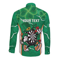 Personalised Ireland Darts Long Sleeve Button Shirt Irish Dartboard Mascot Shamrock Pattern - Wonder Print Shop