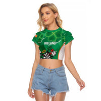 Personalised Ireland Darts Raglan Cropped T Shirt Irish Dartboard Mascot Shamrock Pattern - Wonder Print Shop