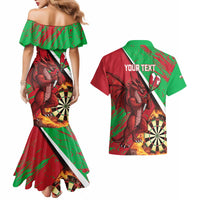 Personalised Wales Darts Couples Matching Mermaid Dress and Hawaiian Shirt Welsh Dragon - Grunge Style - Wonder Print Shop