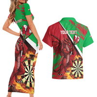 Personalised Wales Darts Couples Matching Short Sleeve Bodycon Dress and Hawaiian Shirt Welsh Dragon - Grunge Style - Wonder Print Shop