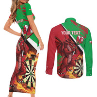 Personalised Wales Darts Couples Matching Short Sleeve Bodycon Dress and Long Sleeve Button Shirt Welsh Dragon - Grunge Style - Wonder Print Shop