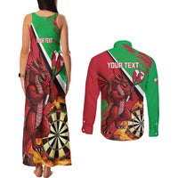 Personalised Wales Darts Couples Matching Tank Maxi Dress and Long Sleeve Button Shirt Welsh Dragon - Grunge Style - Wonder Print Shop