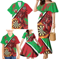 Personalised Wales Darts Family Matching Mermaid Dress and Hawaiian Shirt Welsh Dragon - Grunge Style - Wonder Print Shop