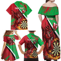 Personalised Wales Darts Family Matching Off Shoulder Maxi Dress and Hawaiian Shirt Welsh Dragon - Grunge Style - Wonder Print Shop