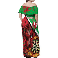 Personalised Wales Darts Family Matching Off Shoulder Maxi Dress and Hawaiian Shirt Welsh Dragon - Grunge Style - Wonder Print Shop