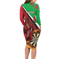 Personalised Wales Darts Long Sleeve Bodycon Dress Welsh Dragon - Grunge Style - Wonder Print Shop