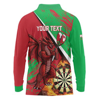 Personalised Wales Darts Long Sleeve Polo Shirt Welsh Dragon - Grunge Style - Wonder Print Shop