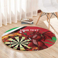 Personalised Wales Darts Round Carpet Welsh Dragon - Grunge Style