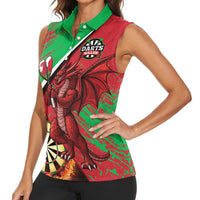Personalised Wales Darts Women Sleeveless Polo Shirt Welsh Dragon - Grunge Style - Wonder Print Shop