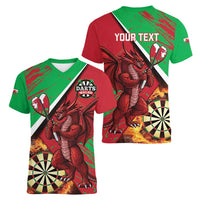 Personalised Wales Darts Women V-Neck T-Shirt Welsh Dragon - Grunge Style - Wonder Print Shop