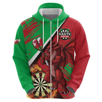 Personalised Wales Darts Zip Hoodie Welsh Dragon - Grunge Style - Wonder Print Shop