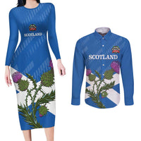 Personalised Scotland Darts Couples Matching Long Sleeve Bodycon Dress and Long Sleeve Button Shirt Scottish Thistle - Flag Style - Wonder Print Shop