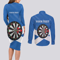 Personalised Scotland Darts Couples Matching Long Sleeve Bodycon Dress and Long Sleeve Button Shirt Scottish Thistle - Flag Style - Wonder Print Shop