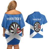 Personalised Scotland Darts Couples Matching Off Shoulder Short Dress and Hawaiian Shirt Scottish Thistle - Flag Style - Wonder Print Shop