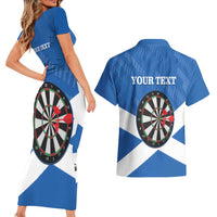 Personalised Scotland Darts Couples Matching Short Sleeve Bodycon Dress and Hawaiian Shirt Scottish Thistle - Flag Style - Wonder Print Shop