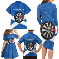 Personalised Scotland Darts Family Matching Long Sleeve Bodycon Dress and Hawaiian Shirt Scottish Thistle - Flag Style - Wonder Print Shop