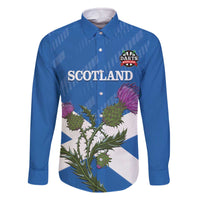 Personalised Scotland Darts Family Matching Off The Shoulder Long Sleeve Dress and Hawaiian Shirt Scottish Thistle - Flag Style - Wonder Print Shop