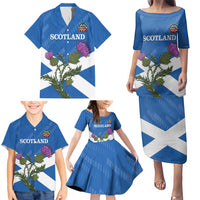 Personalised Scotland Darts Family Matching Puletasi and Hawaiian Shirt Scottish Thistle - Flag Style - Wonder Print Shop