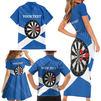 Personalised Scotland Darts Family Matching Short Sleeve Bodycon Dress and Hawaiian Shirt Scottish Thistle - Flag Style - Wonder Print Shop