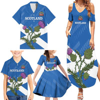 Personalised Scotland Darts Family Matching Summer Maxi Dress and Hawaiian Shirt Scottish Thistle - Flag Style - Wonder Print Shop