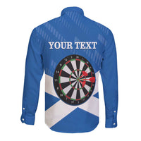 Personalised Scotland Darts Long Sleeve Button Shirt Scottish Thistle - Flag Style - Wonder Print Shop