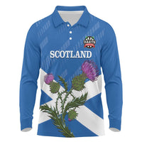 Personalised Scotland Darts Long Sleeve Polo Shirt Scottish Thistle - Flag Style - Wonder Print Shop
