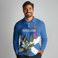 Personalised Scotland Darts Long Sleeve Polo Shirt Scottish Thistle - Flag Style - Wonder Print Shop