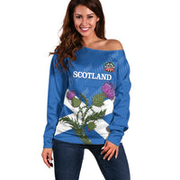 Personalised Scotland Darts Off Shoulder Sweater Scottish Thistle - Flag Style - Wonder Print Shop