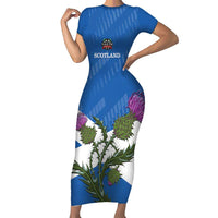 Personalised Scotland Darts Short Sleeve Bodycon Dress Scottish Thistle - Flag Style - Wonder Print Shop