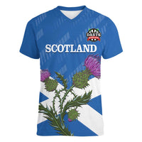 Personalised Scotland Darts Women V-Neck T-Shirt Scottish Thistle - Flag Style - Wonder Print Shop