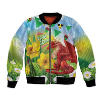 Wales Saint David's Day Bomber Jacket Dydd Gwyl Dewi Hapus Dragon Daffodil - Wonder Print Shop