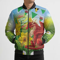 Wales Saint David's Day Bomber Puffer Jacket Dydd Gwyl Dewi Hapus Dragon Daffodil - Wonder Print Shop