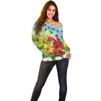 Wales Saint David's Day Off Shoulder Sweater Dydd Gwyl Dewi Hapus Dragon Daffodil - Wonder Print Shop