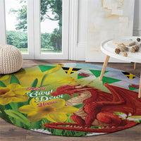 Wales Saint David's Day Round Carpet Dydd Gwyl Dewi Hapus Dragon Daffodil - Wonder Print Shop