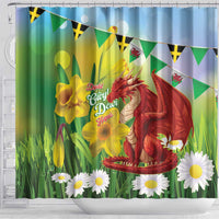 Wales Saint David's Day Shower Curtain Dydd Gwyl Dewi Hapus Dragon Daffodil - Wonder Print Shop