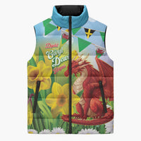 Wales Saint David's Day Sleeveless Puffer Jacket Dydd Gwyl Dewi Hapus Dragon Daffodil - Wonder Print Shop