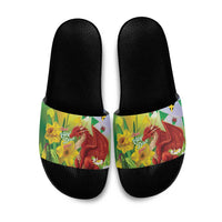 Wales Saint David's Day Slide Sandals Dydd Gwyl Dewi Hapus Dragon Daffodil - Wonder Print Shop