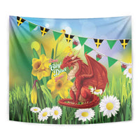 Wales Saint David's Day Tapestry Dydd Gwyl Dewi Hapus Dragon Daffodil - Wonder Print Shop