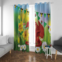 Wales Saint David's Day Window Curtain Dydd Gwyl Dewi Hapus Dragon Daffodil - Wonder Print Shop