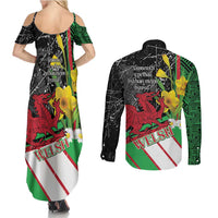 Wales Saint David's Day Couples Matching Summer Maxi Dress and Long Sleeve Button Shirt Cymru Am Byth Welsh Dragon - Wonder Print Shop