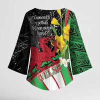 Wales Saint David's Day Kimono Sleeve Blouse Cymru Am Byth Welsh Dragon - Wonder Print Shop